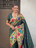 Bottle Green Big Border Paithani Silk Zari Woven Saree
