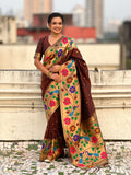 Coffee Big Border Paithani Silk Zari Woven Saree