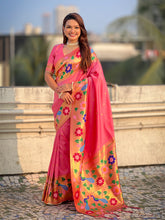 Baby Pink Big Border Paithani Silk Zari Woven Saree