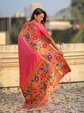Baby Pink Big Border Paithani Silk Zari Woven Saree