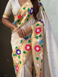 Cream Big Border Paithani Silk Zari Woven Saree