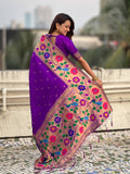 Purple Big Border Paithani Silk Zari Woven Saree