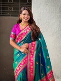 Green Soft Silk Pichwai Traditional Zari Woven Saree
