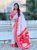 Cream Soft Silk Pichwai Traditional Zari Woven Saree