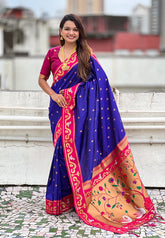 Violet Zari Woven Rajhans Swan Paithani Silk Saree