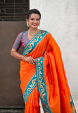 Orange Zari Woven Rajhans Swan Paithani Silk Saree