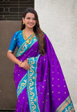 Purple Zari Woven Rajhans Swan Paithani Silk Saree