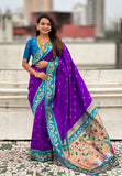 Purple Zari Woven Rajhans Swan Paithani Silk Saree