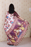 Maroon Tussar Silk Bold Kalamkari Figure Printed Saree with Zari Woven Border