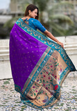 Purple Zari Woven Rajhans Swan Paithani Silk Saree