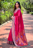 Pink Contrast Zari Woven Yeola Paithani Silk Saree