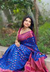 Violet Soft Silk Peacock Weaves Zari Woven Saree