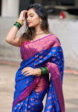 Violet Soft Silk Peacock Weaves Zari Woven Saree
