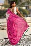 Pink Tussar Silk Kalamkari Printed Saree with Zari Woven Border