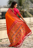 Orange Zari Woven Nath Contrast Yeola Paithani Silk Saree