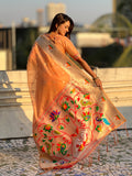 Peach Organza Swan Paithani Silk Zari Woven Saree