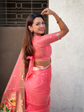 Dark Pink Organza Swan Paithani Silk Zari Woven Saree