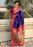 Violet Zari Woven Nath Contrast Yeola Paithani Silk Saree