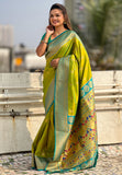 Mehendi Green Zari Woven Nath Contrast Yeola Paithani Silk Saree