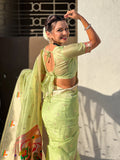 Pista Green Organza Swan Paithani Silk Zari Woven Saree