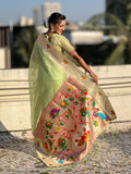Pista Green Organza Swan Paithani Silk Zari Woven Saree