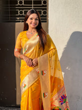 Yellow Organza Swan Paithani Silk Zari Woven Saree