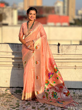 Baby Pink Organza Swan Paithani Silk Zari Woven Saree