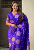 Violet Soft Silk Dual Zari Woven Saree with Peacock Border