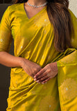 Mehendi Green Soft Silk Dual Zari Woven Saree with Peacock Border