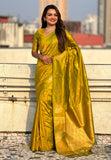 Mehendi Green Soft Silk Dual Zari Woven Saree with Peacock Border