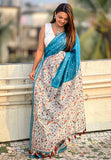Denim Blue Katki Silk Printed Kalamkari Saree with Zari Border