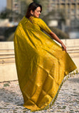 Mehendi Green Soft Silk Dual Zari Woven Saree with Peacock Border