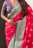 Pink Soft Silk Saree with Sunflower Butta Meenakari Zari Woven Saree