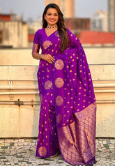 Purple Soft Silk Dual Zari Woven Saree with Peacock Border