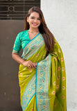 Mehendi Green Soft Silk Saree with Sunflower Butta Meenakari Zari Woven Saree