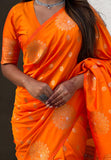 Orange Soft Silk Dual Zari Woven Saree with Peacock Border