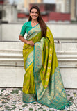 Mehendi Green Soft Silk Saree with Sunflower Butta Meenakari Zari Woven Saree