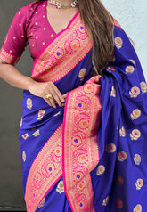 Violet Soft Silk Saree with Sunflower Butta Meenakari Zari Woven Saree