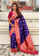 Violet Soft Silk Saree with Sunflower Butta Meenakari Zari Woven Saree