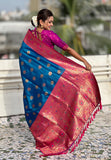 Blue Soft Silk Saree with Sunflower Butta Meenakari Zari Woven Saree