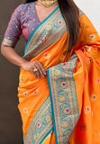 Orange Soft Silk Saree with Sunflower Butta Meenakari Zari Woven Saree