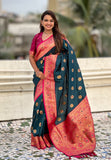 Denim Soft Silk Saree with Sunflower Butta Meenakari Zari Woven Saree