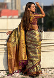 Wine Original Dharmavaram Leheriya Silk Zari Woven Saree