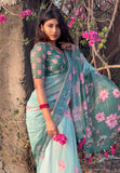 Monika in our Sea Green Chanderi Cotton Pichwai Printed Saree with Zari Woven Border