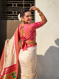 Cream Soft Silk Paithani Zari Woven Saree