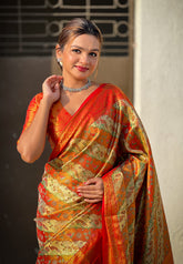 Red Original Dharmavaram Leheriya Silk Zari Woven Saree