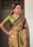 Navy Blue Original Dharmavaram Leheriya Silk Zari Woven Saree