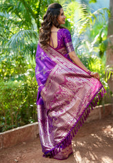 Purple Banarasi Jaal Soft Silk Zari Woven Saree