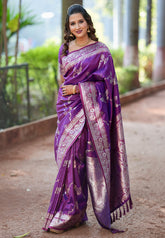 Purple Banarasi Jaal Soft Silk Zari Woven Saree