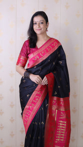 Black Soft Silk Zari Woven Warli Art Traditional Saree